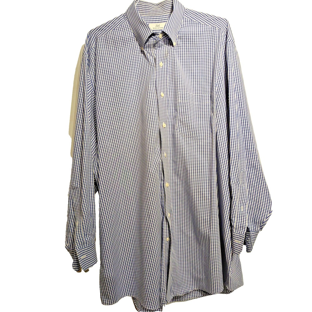 Brooks Brothers 346 Shirt Men 17 32/33 XL Blue White Check Dress Non Iron Pocket